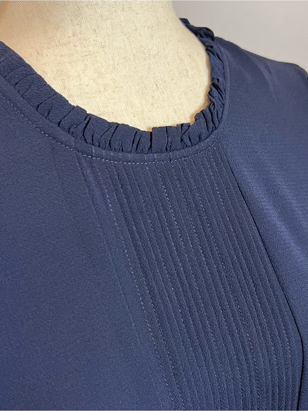 CeCe Dark Navy Pintuck Ruffle-Neck Long Sleeve Blouse - Picture 8 of 14